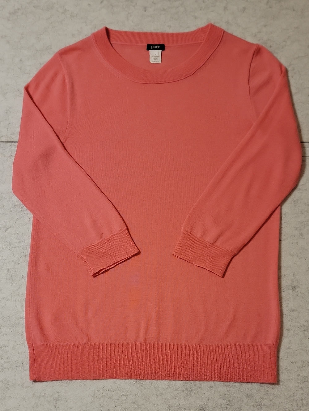 J. Crew Sweater Womens Medium Pink 100% Merino Wool Crewneck 3/4 Sleeve